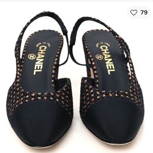 CHANEL Black and Gold Textured Heels